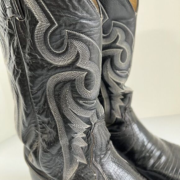 TONY LAMA MEN\'S BLACK LEATHER & LIZARD WESTERN BOOTS Size 9 D USA MADE main image 16